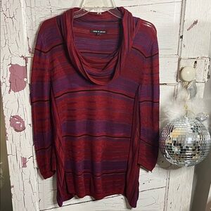Cable & Gauge Multicolor Striped Cowl Neck light Weight Sweater Acrylic Blnd Med